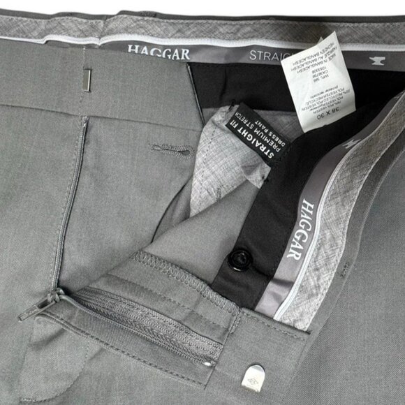 Haggar Mens Pants 38x30 Gray Straight Fit Wrinkle Free Slacks Dress Chino New - Picture 2 of 10